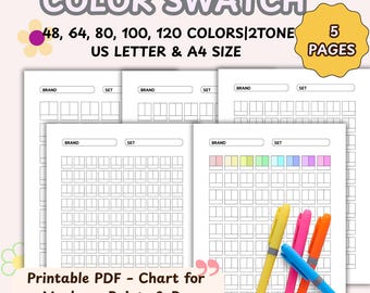 Two-Tone Color Swatch Chart for Markers: Coloring Practice (PDF Download A4/Letter Sizes)