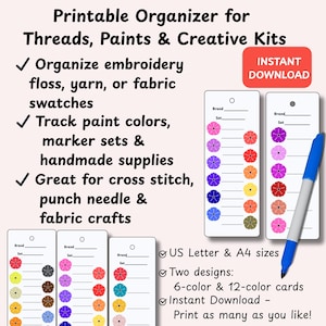 Floral Swatch Card Printable: Color Organizer for Craft Supplies (PDF Download