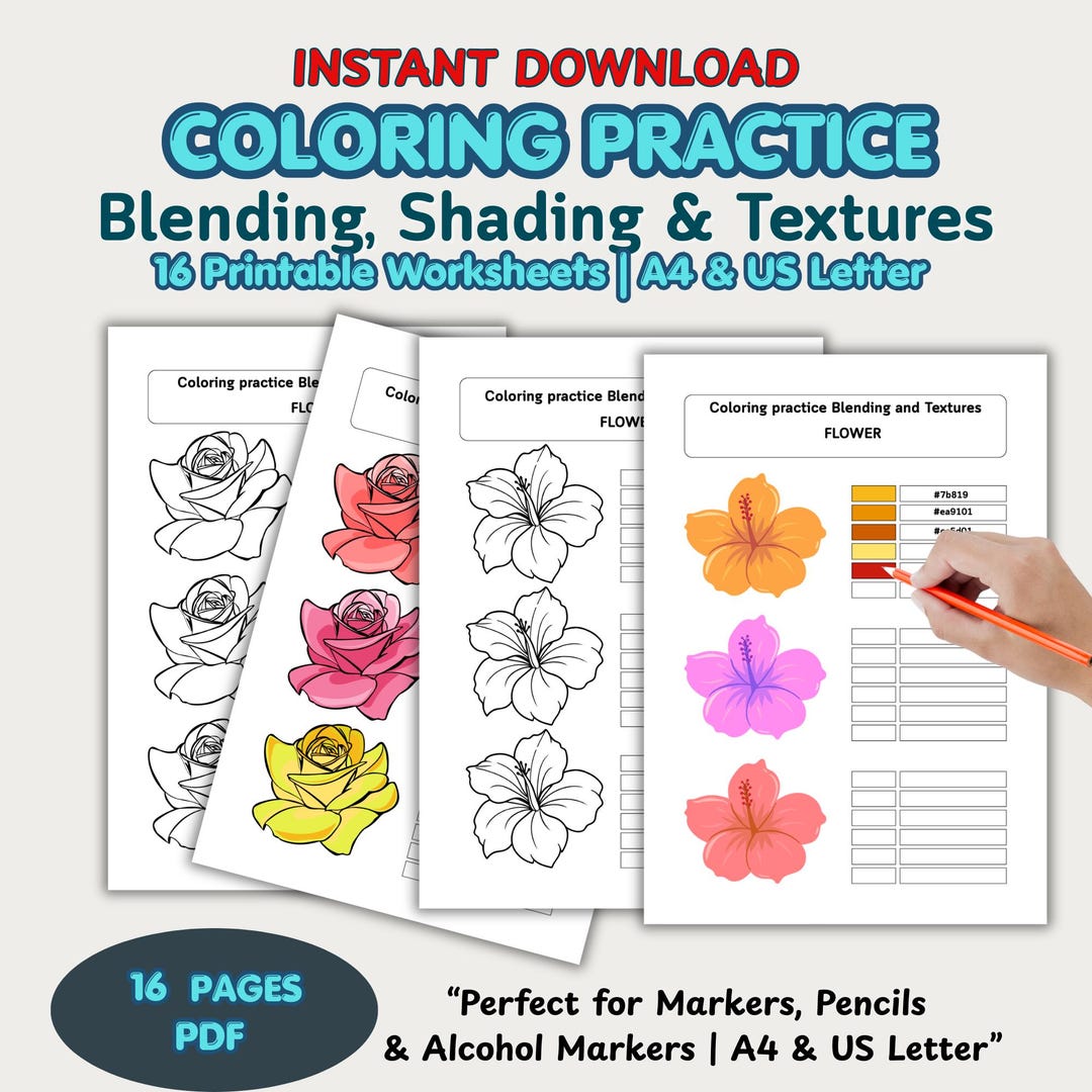 Coloring Practice Worksheets – Blending, Shading , Textures | 16 ...