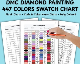 DMC Diamond Painting Color Chart 447 Colors  | A4 & US Letter PDF