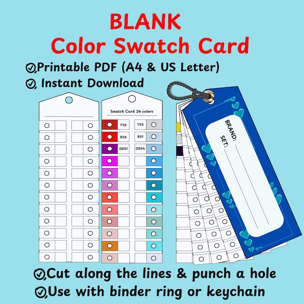 Color Swatch Card Template:  24 Color Charts (PDF Download A4/Letter Sizes)