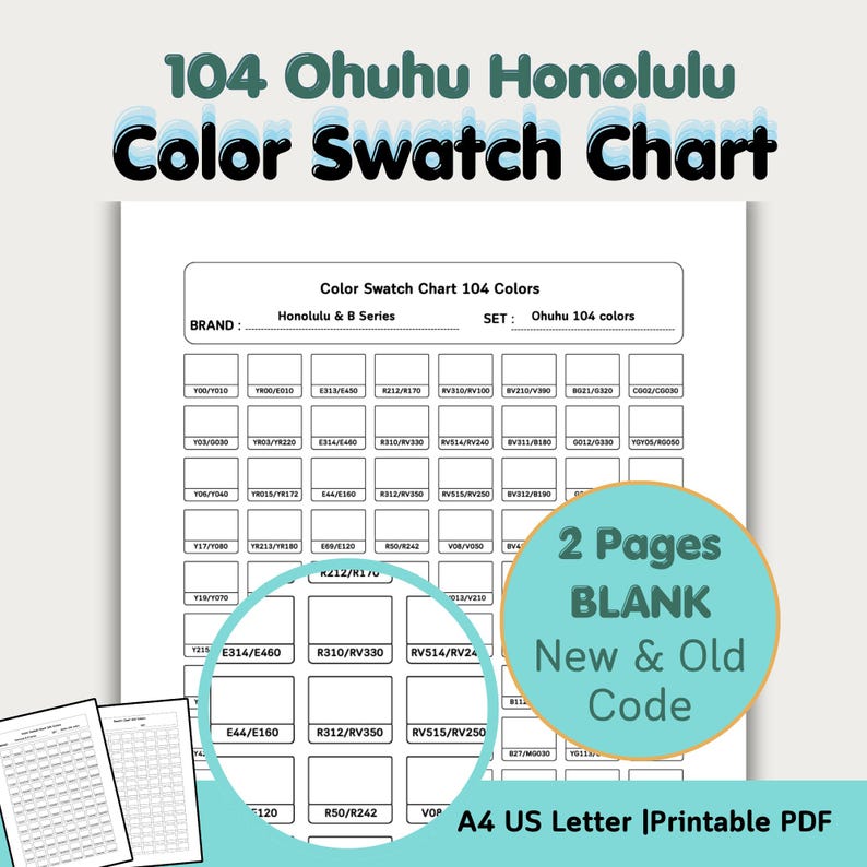 Ohuhu 104 Color Swatch Chart for Alcohol Markers (printable PDF A4/US ...