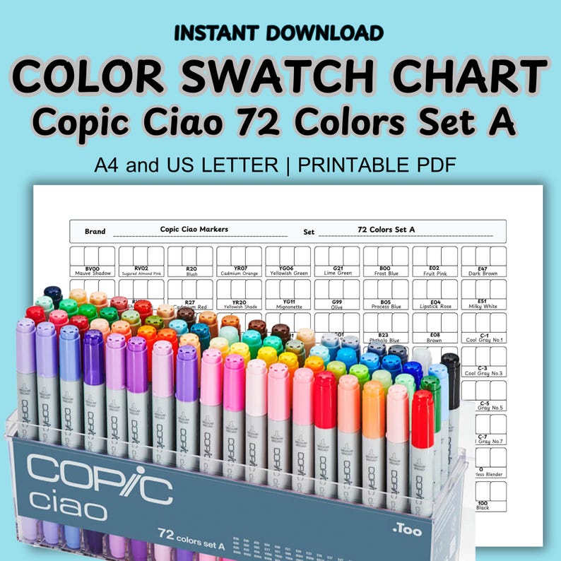 Copic Ciao 72 Colors Set A Swatch Chart Template Printable PDF - Etsy