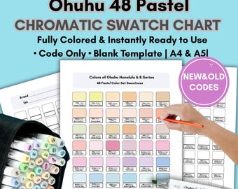 Ohuhu Honolulu 48 Pastel Swatch Chart: Color Codes, A4 & US Letter (Printable PDF)