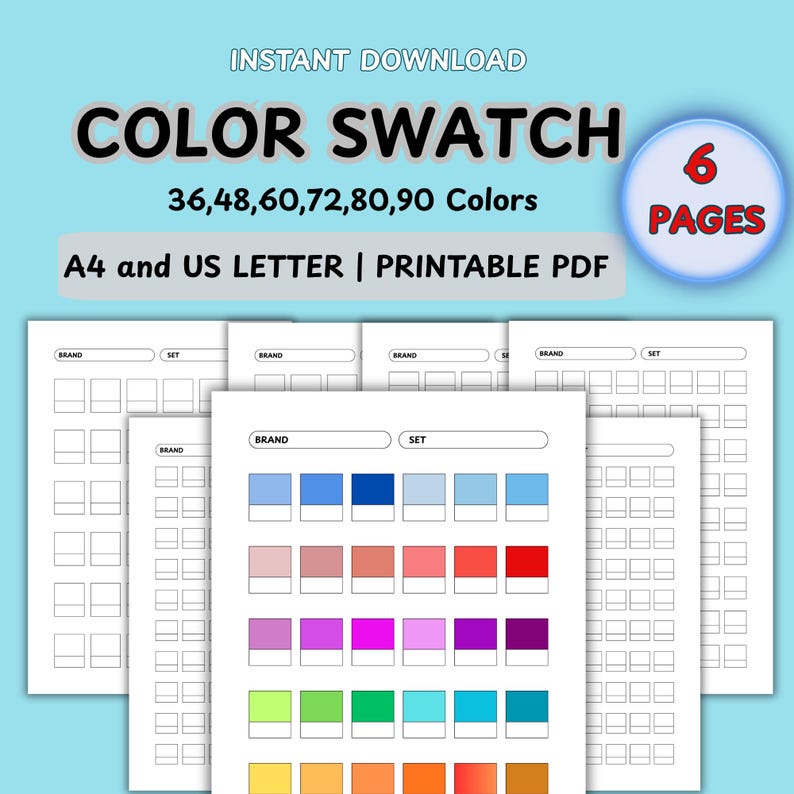 Color Swatch Chart Printable: Marker & Pencil Organizer (PDF Download ...