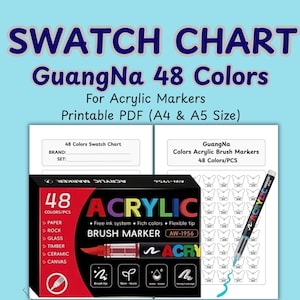 GuangNa 48 Colors Acrylic Marker Swatch Chart Template (PDF Download)