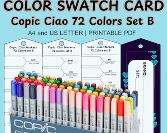 Modello di scheda campione Copic Ciao 72 colori pennarelli Set B PDF stampabile
