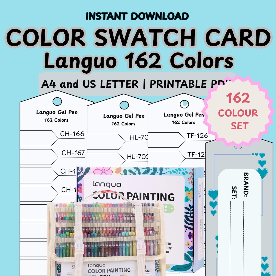 Languo 162 Colors Gel Pen Set Swatch Template (instant PDF Download) - Etsy