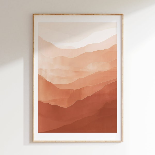 Minimalist Valley Wall Art, Orange Abstract Mountain Prints, Printable Room Poster, Digital Download
