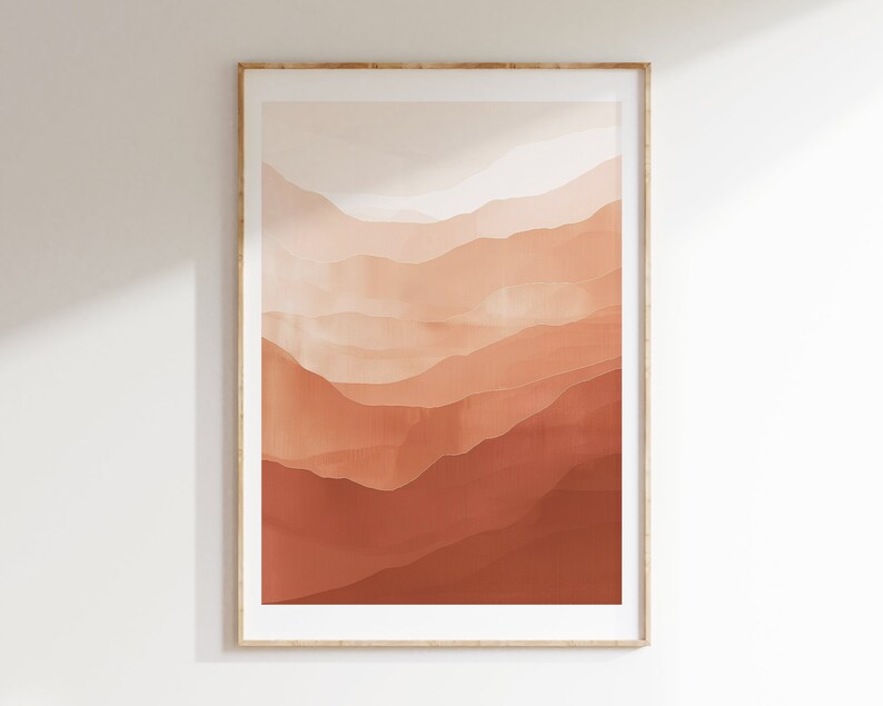 Minimalist Valley Wall Art, Orange Abstract Mountain Prints, Printable Room Poster, Digital Download image 1