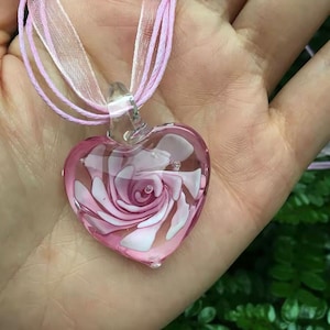 murano heart pendant, glass heart necklace, glass art pendant, 2000s necklace, 00s pendant
