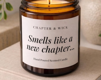 Zapach nowego rozdziału, świeca o tematyce książkowej, prezent pożegnalny, wystrój w stylu książkowym, miłośnik książek, Booktok