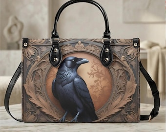 Gothic Raven Handbag | Victorian Vegan Leather Tote, Dark Witchy Style