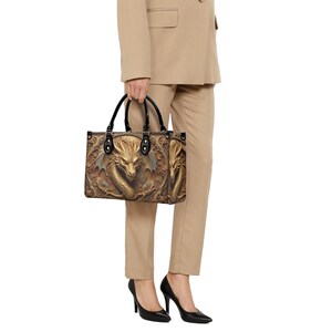 Golden Dragon Handbag, Dragon Lover Gift, Ornate Fantasy Crossbody Purse in Warm Brown Tones image 4