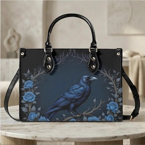 Porte-monnaie gothique rose bleu corbeau : sac à bandoulière floral foncé en cuir végétalien
