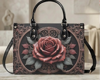Veganistische leren draagtas Gothic Rose | Victoriaanse tas met donkere bloemen