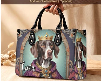 Custom German Shorthaired Pointer Regal Portrait Crossbody Bag, Vegan Leather Pet Purse