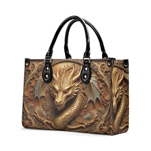 Golden Dragon Handbag, Dragon Lover Gift, Ornate Fantasy Crossbody Purse in Warm Brown Tones image 3