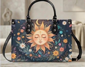 Celestial Sun Moon Tote Bag | Mystical Floral Boho Astrology Purse