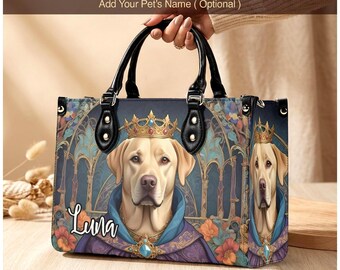 Custom Labrador Portrait Handbag, Regal Renaissance Pet Bag, Vegan Leather Royal Dog Purse