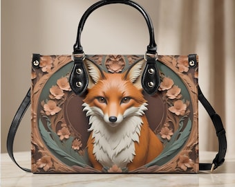 Woodland Fox Portrait Purse: Vegan Leather Shoulder Bag for Nature Lovers