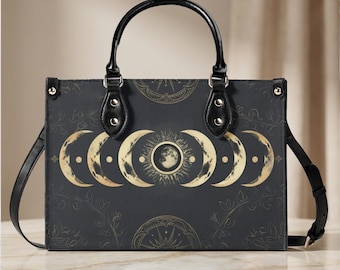 Himmlische Mondphase Handtasche, Witchy Astrologie Vegan Leder Geldbörse