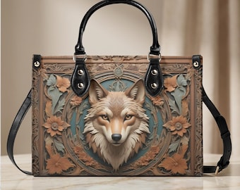 Woodland Fox Portrait Crossbody Purse, Ornamental Animal Handbag, PU Leather Bag