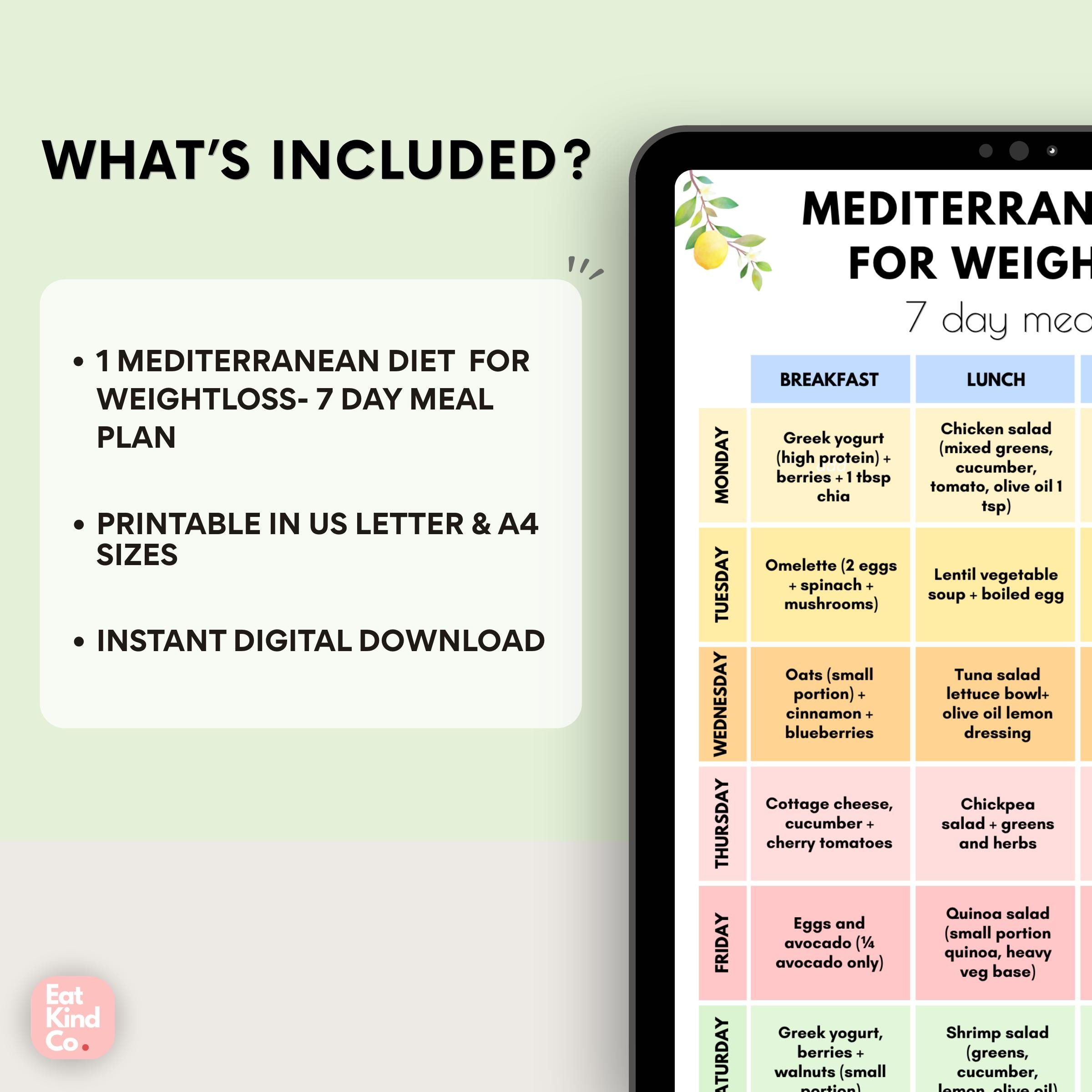 Mediterranean Diet 7 Day Meal Plan for Weight Loss | Easy Weekly Meals ...