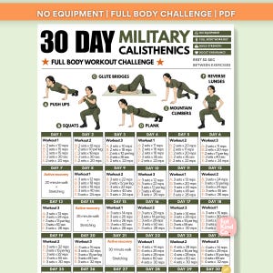 30 dagars helkroppsutmaning med militär kalistenik | Hemmaträning utan utrustning | Kroppsvikt | Utskrivbar PDF