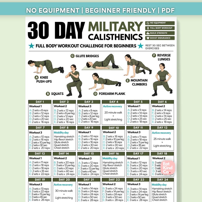 30 Day Military Calisthenics Challenge for Beginners | No Equipment ...