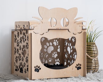 Wooden cat house indoor, 2 floor cat house, Two story cat house, Covered cat bed, Cat box bed, Small dog house indoor, Wooden cat bed