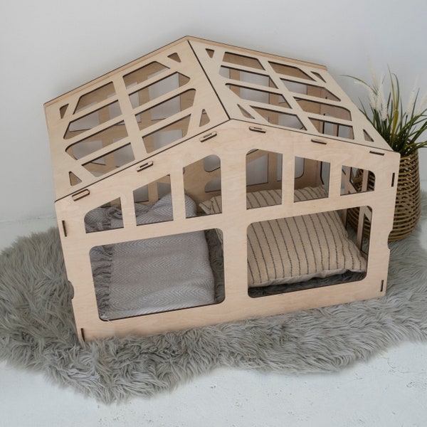 Houten hondenhok, Hondenkrat meubilair groot, Houten hondenkennel, Hondenhuisbed, Houten kattenhuis, Hondenbinnenhuis, Huisdierenhuis met deur