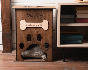 Dog toy basket with name, Dog toy box wood, Dog toy box with lid, Dog toy storage bin, Dog toy organizer, Dog toy basket large, Pet toy box