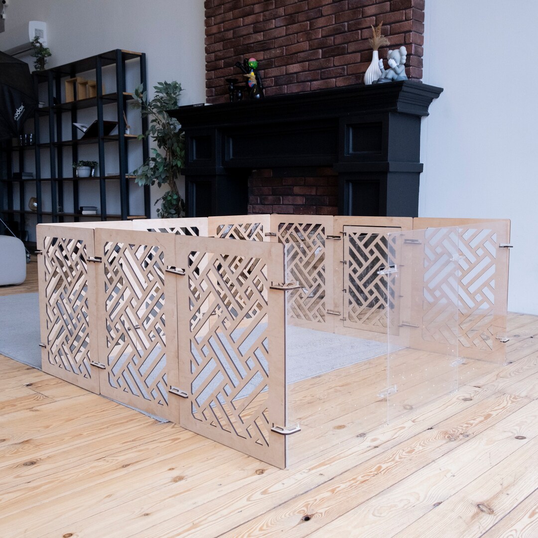 Dog Playpen Decor, Puppy Play Pen Wooden, Acrylic Dog Gate, Wooden Dog