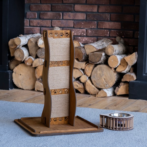 Wood cat scratcher, Wall cat scratcher, Cat scratch tower, Cat scratching post tall, Sisal rope cat scratcher, Vertical cat scratcher