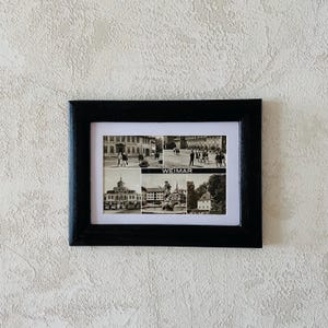 TYLKO ORYGINALNY ANTYK Jedna pocztówka 1975 ze zdjęciem Weimar Cityscape Niemcy Lata 70. Oprawiona w czarne drewno bukowe Dekoracja retro Prezent dla przyjaciółki