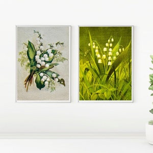 CARTOLINE ORIGINALI VINTAGE 1962 Set di 2 con cornice in legno, mughetti bianchi di maggio, fiori selvatici, dipinto di artista sovietico, arredamento retrò, casa accogliente