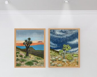 Juego de 2 impresiones de pintura al óleo de árbol de Josué – Arte del desierto de California (Descarga digital)