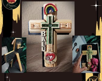 Original Ruby-Cross – Special Edition Regenbogenbrücke, ewiges Haustier-Andenken, 20,5 cm, 4 Holzschichten, Geschenkverpackung