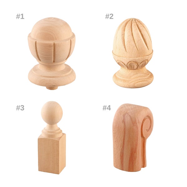 Unpainted Wood Pattern Inlaid Stair Knob, Wood Furniture Supplies, Unfinished Decorative Staircases Newel Post Cap