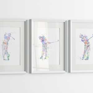 Golfer set of sketches, gifts for golfer, golfing gift set, golfer gift, set of golfer prints, golf wall art, custom golf prints