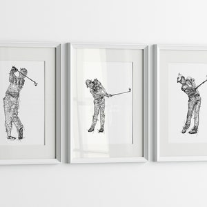 Golfer set of sketches, gifts for golfer, golfing gift set, golfer gift, set of golfer prints, golf wall art, custom golf prints