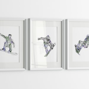 snowboarder gift set, set of snowboarder prints, gift for a snowboarder ,snowboarding wall art,snowboarder sketch prints, snowboard abstract