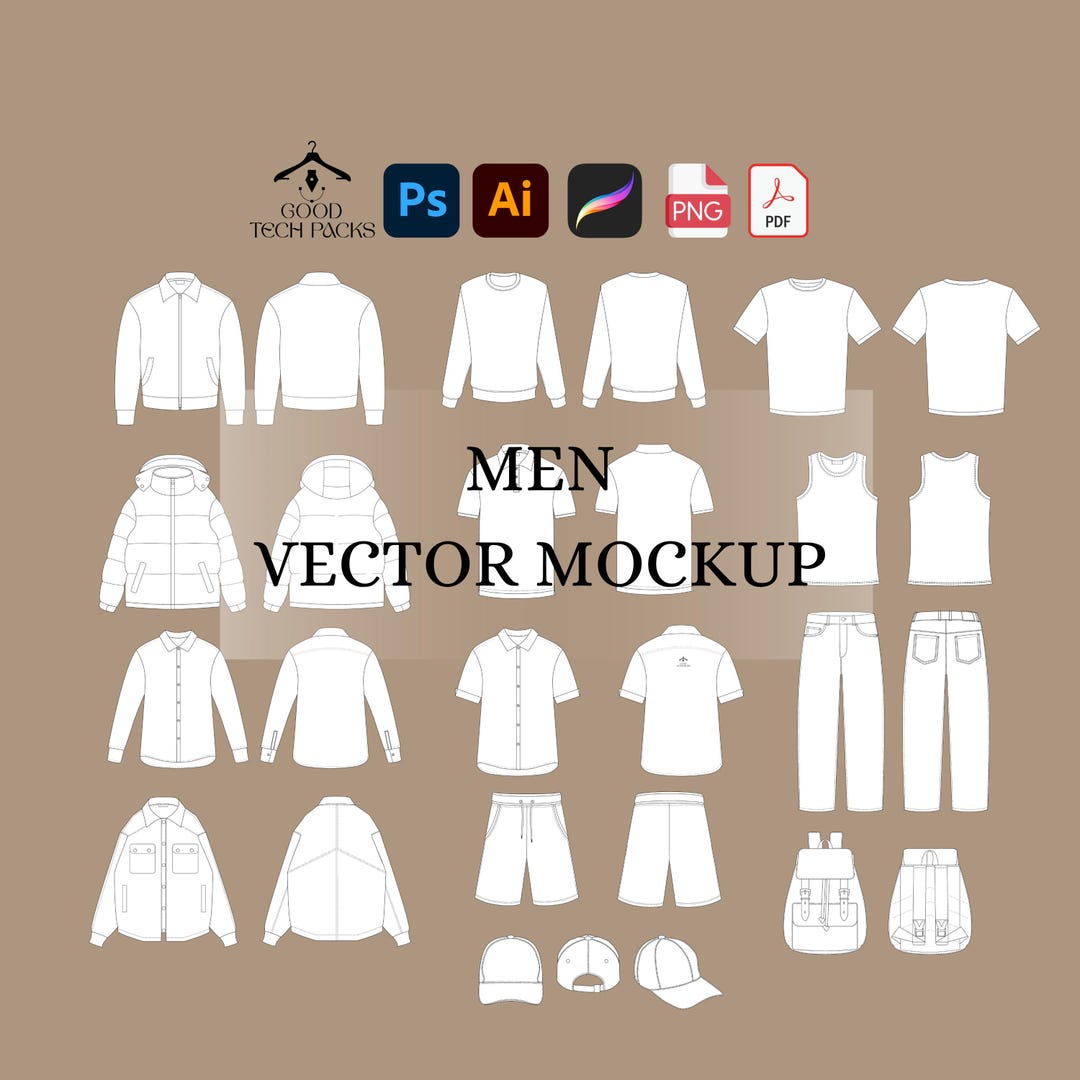 Mens Bundle Tech Pack: Vector Template for Streetwear Design. Good ...