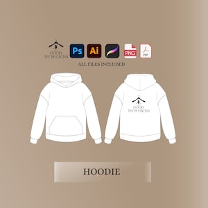 Hoodie Template, Vector Template, Vector Tech Pack Illustrator, Fashion Streetwear, Streetwear Tech Pack, Clothing Vector Mock-Ups