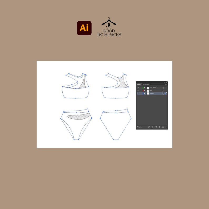 Bikini Swimsuit Tech Pack Template Bikini Drawing Clothing Tech Pack