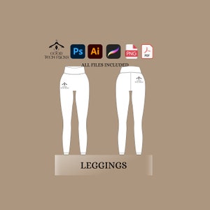 May include: White leggings with a high waist and a small logo on the back. The leggings are shown from the front and back. The text "GOOD TECH PACKS" and "ALL FILES INCLUDED" are shown at the top of the image.