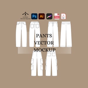 Pants Mockup, Vector Template, Tech Pack Illustrator, Pants Tech Drawing , Pants Designer Tech Pack, Pants Procreate
