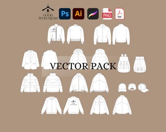 Jacket Bundle Tech Pack: Vector Template for Streetwear Design. Good Digital Download