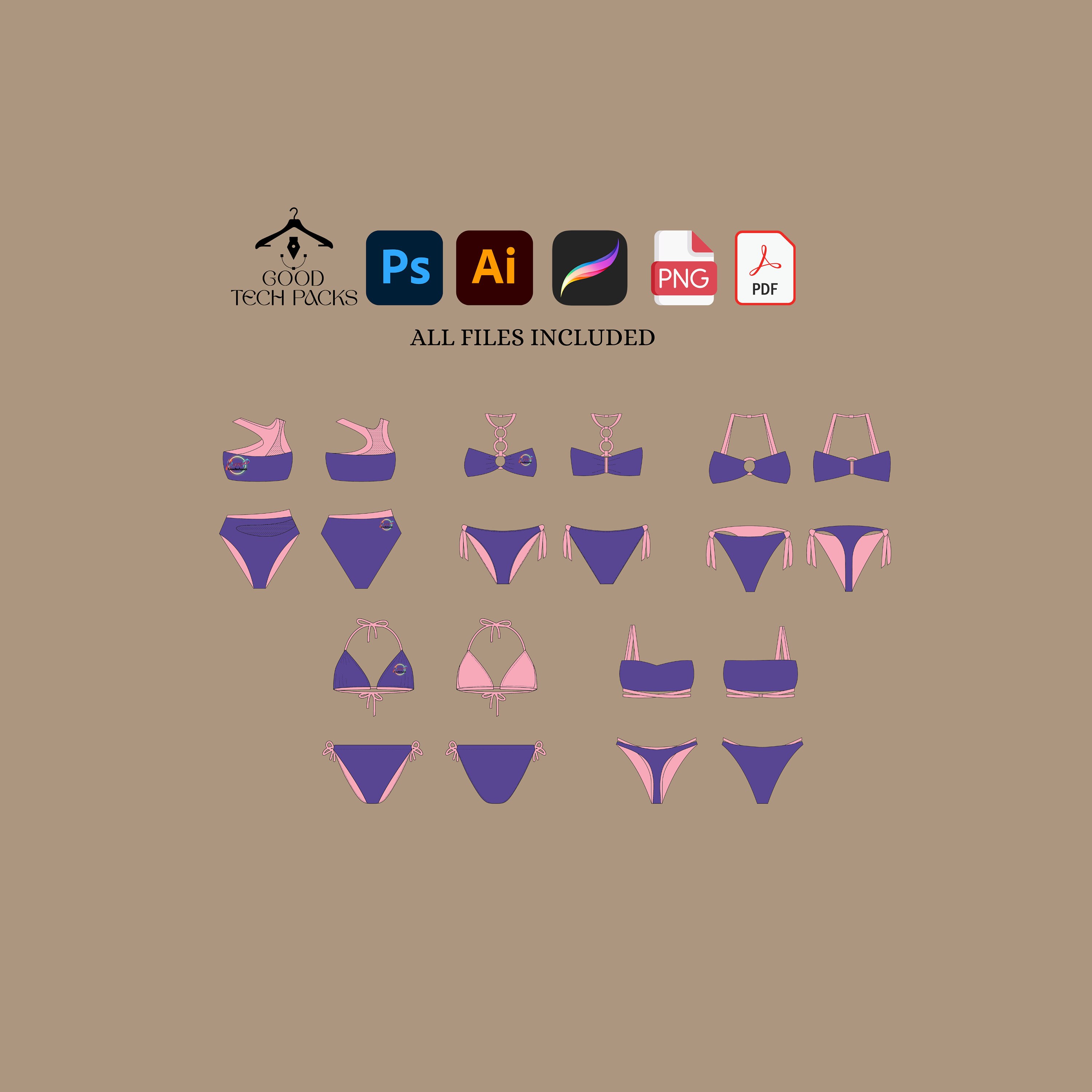 SetSwimsuit Tech Pack Template Swimsuit Blank Vector Tech Pack